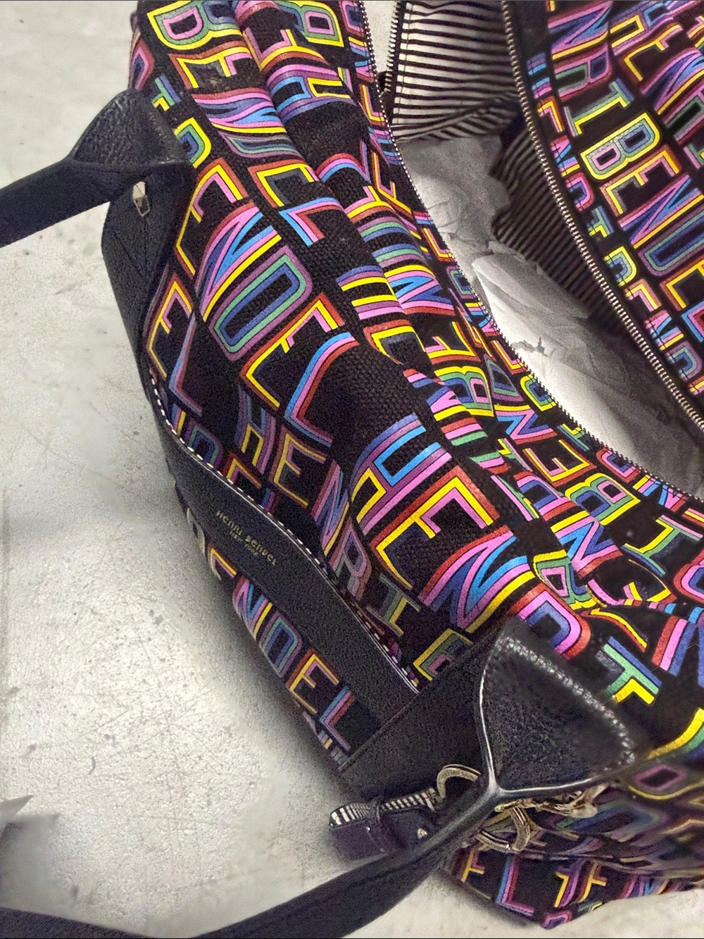 henri bendel x Steven Wilson Black Multicolor Logo Leather Duffle NWT - Picture 12 of 15